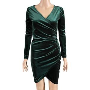 GUBERRY Wrap Long Sleeve Velvet Bodycon Cocktail Party Dress Small